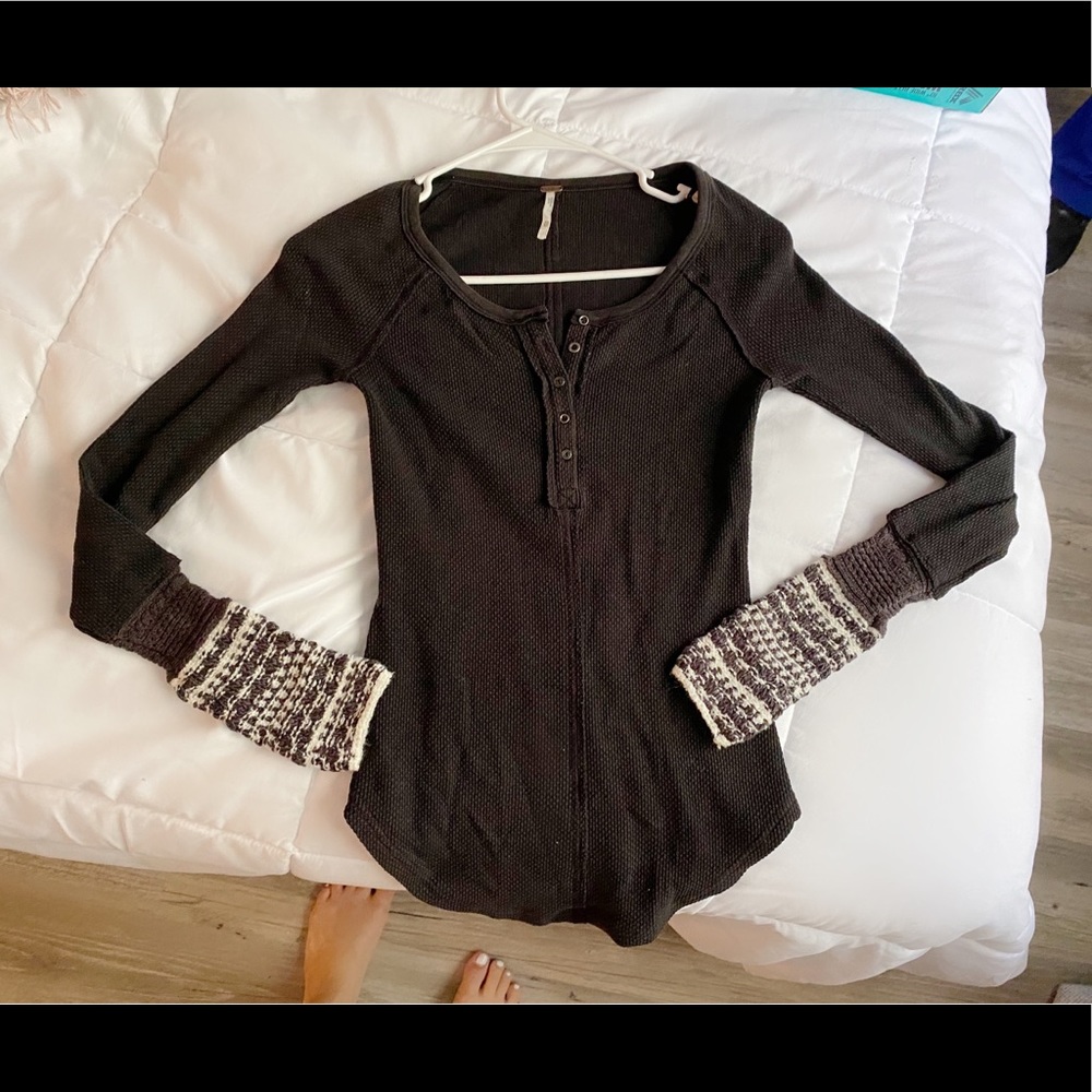 Free people thermal top with crochet-like cuffs